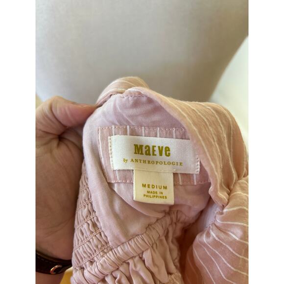 Maeve Light Pink & White Pinstripe Peplum Crop Top - Picture 5 of 6